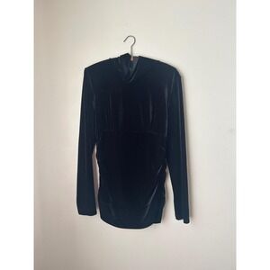 Vintage Equestrian Black Velvet Long Sleeve MockNeck Ruched Ladies XL Whismigoth